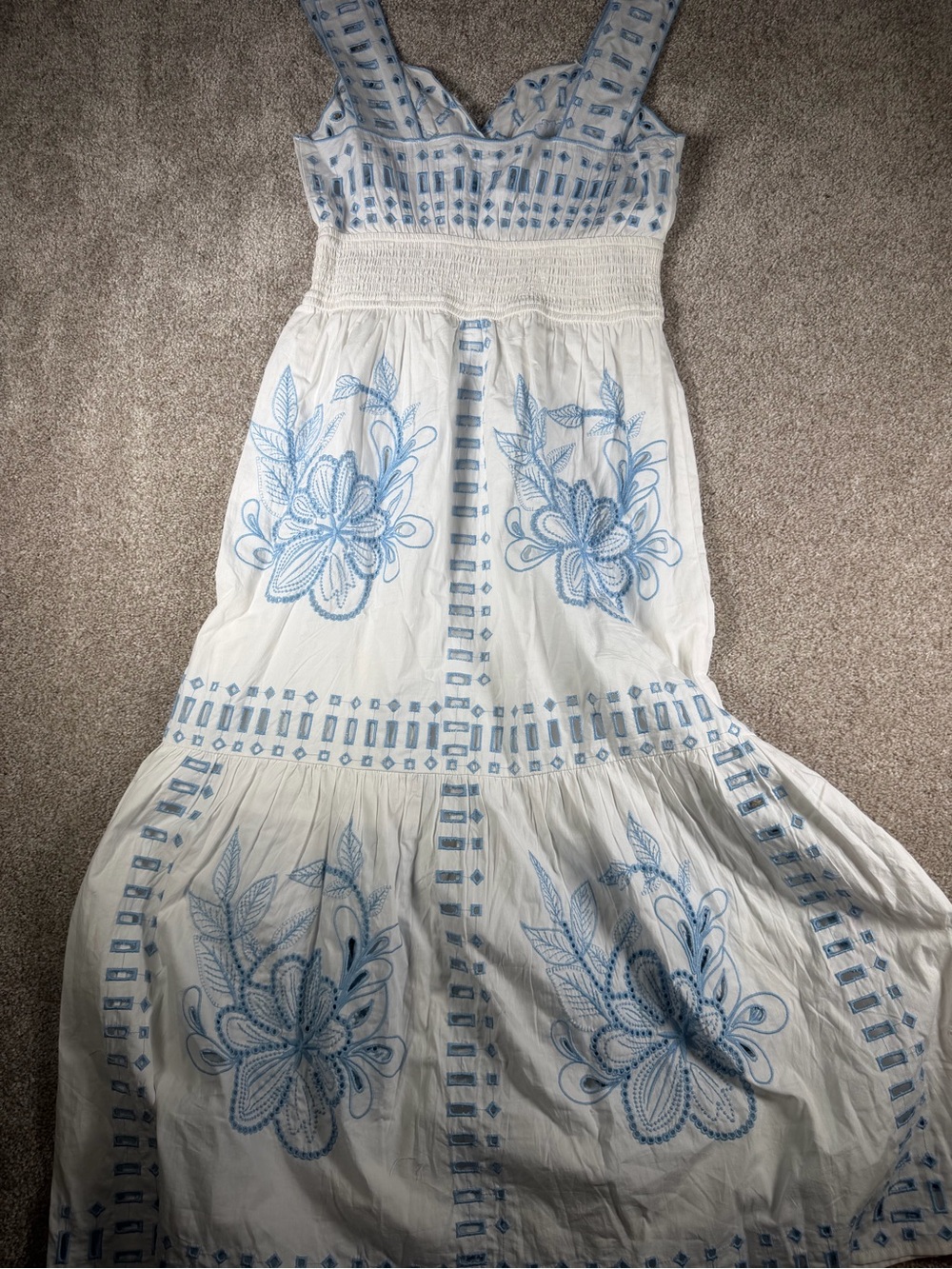 Rails White Maxi Dress with Blue Floral Embroidery